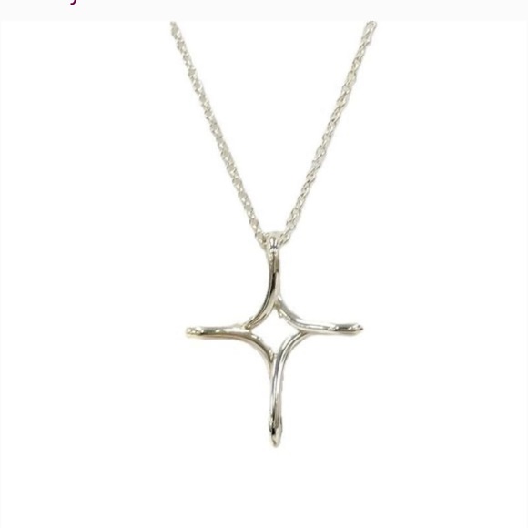 Tiffany & Co Elsa Peretti open Silver Cross Pendant Necklace - Picture 3 of 6
